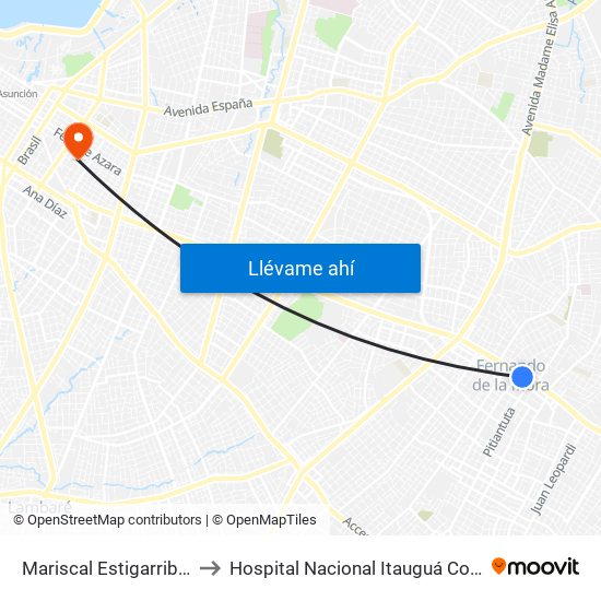 Mariscal Estigarribia X Boquerón to Hospital Nacional Itauguá Consultorio Salud Fetal map
