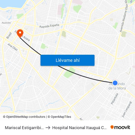 Mariscal Estigarribia X 10 De Julio to Hospital Nacional Itauguá Consultorio Salud Fetal map