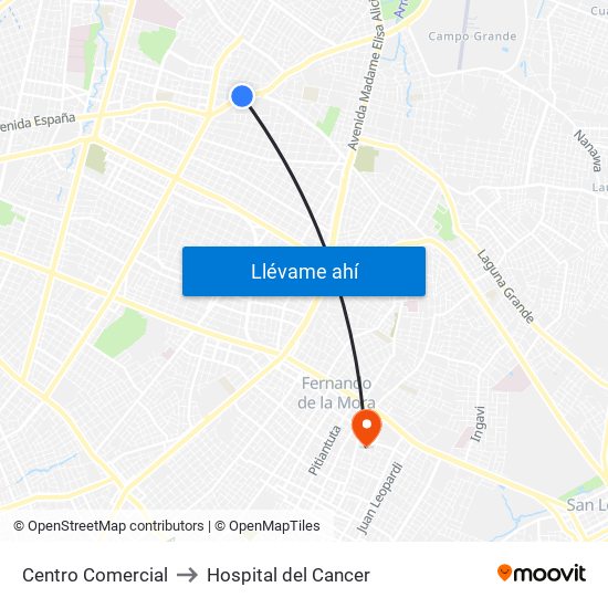 Centro Comercial to Hospital del Cancer map