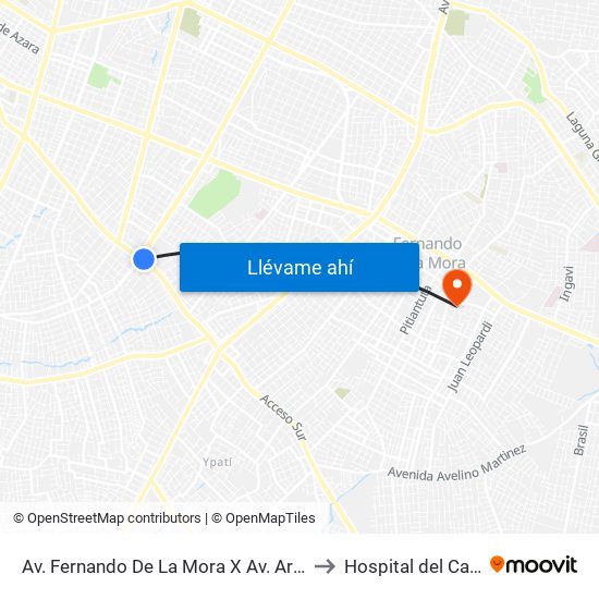 Av. Fernando De La Mora X Av. Argentina to Hospital del Cancer map