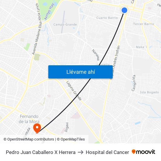 Pedro Juan Caballero X Herrera to Hospital del Cancer map