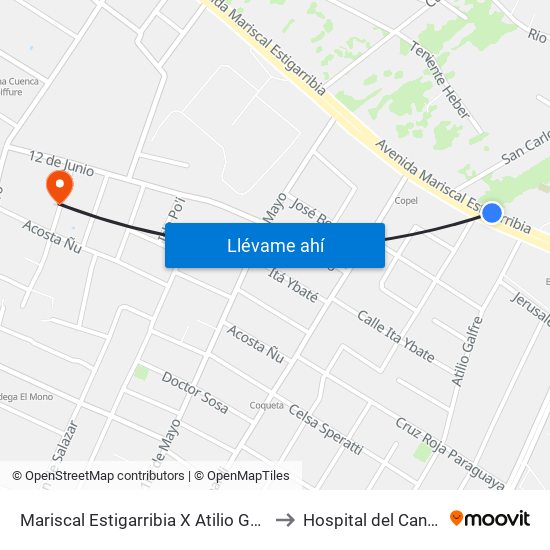 Mariscal Estigarribia X Atilio Galfre to Hospital del Cancer map