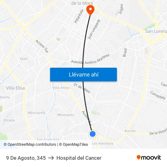 9 De Agosto, 345 to Hospital del Cancer map