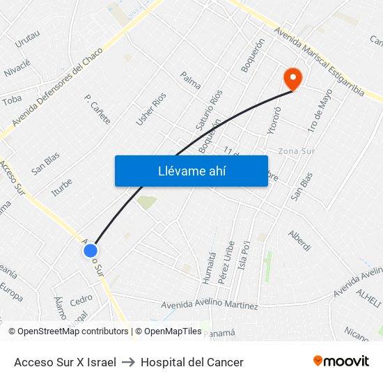 Acceso Sur X Israel to Hospital del Cancer map