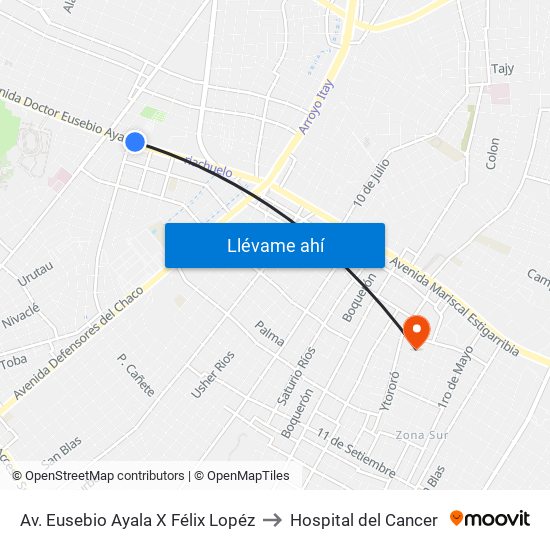 Av. Eusebio Ayala X Félix Lopéz to Hospital del Cancer map