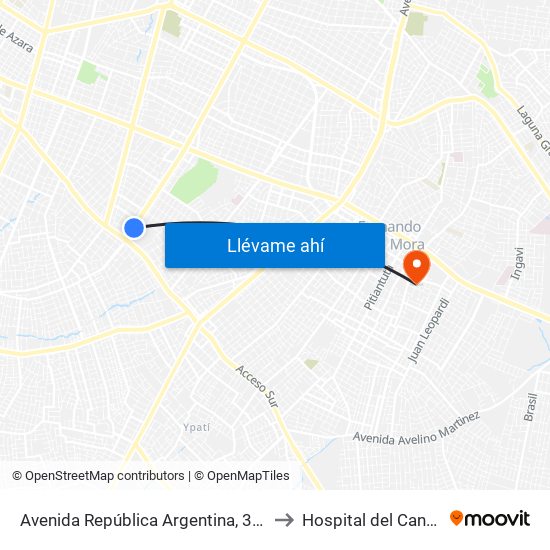 Avenida República Argentina, 3016 to Hospital del Cancer map