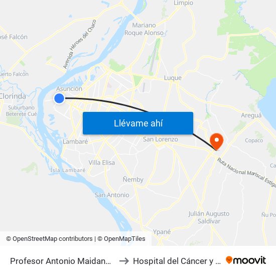 Profesor Antonio Maidana Campos, 1045 to Hospital del Cáncer y del Quemado map