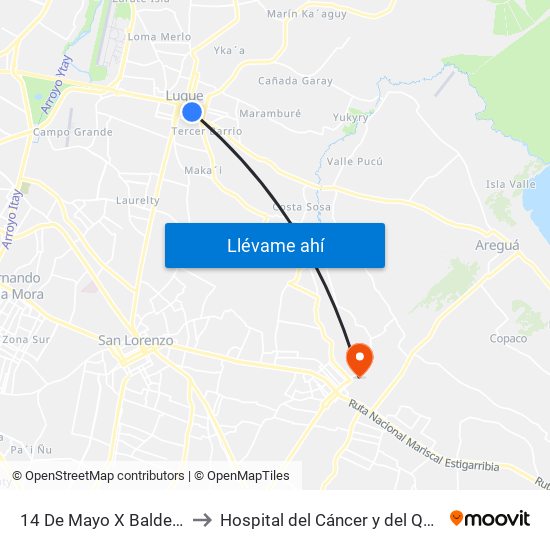 14 De Mayo X Balderrama to Hospital del Cáncer y del Quemado map