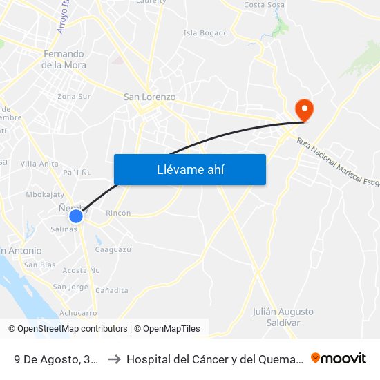 9 De Agosto, 345 to Hospital del Cáncer y del Quemado map