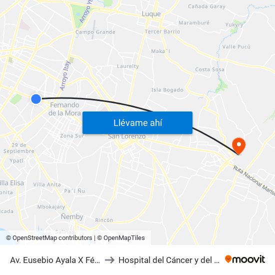 Av. Eusebio Ayala X Félix Lopéz to Hospital del Cáncer y del Quemado map