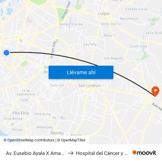 Av. Eusebio Ayala X Amancio González to Hospital del Cáncer y del Quemado map