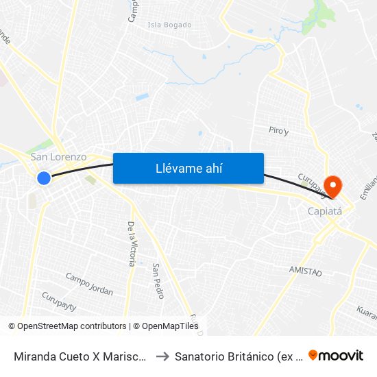 Miranda Cueto X Mariscal Estigarribia to Sanatorio Británico (ex Santa Clara) map