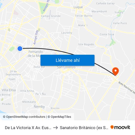 De La Victoria X Av. Eusebio Ayala to Sanatorio Británico (ex Santa Clara) map