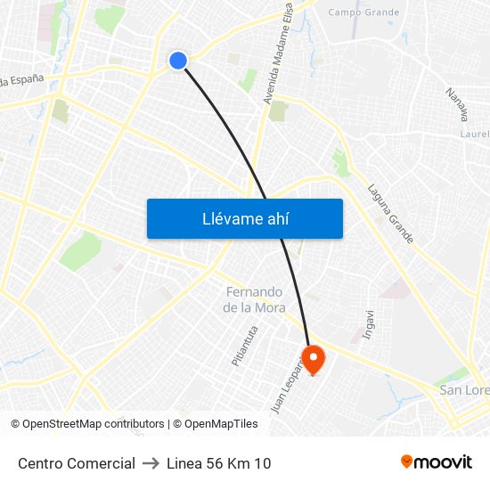 Centro Comercial to Linea 56 Km 10 map