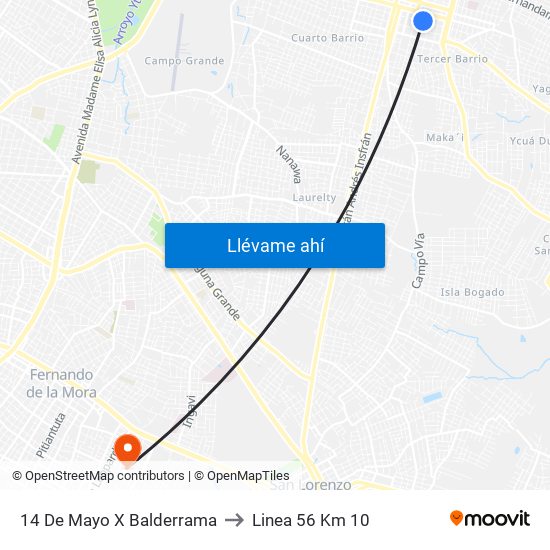 14 De Mayo X Balderrama to Linea 56 Km 10 map