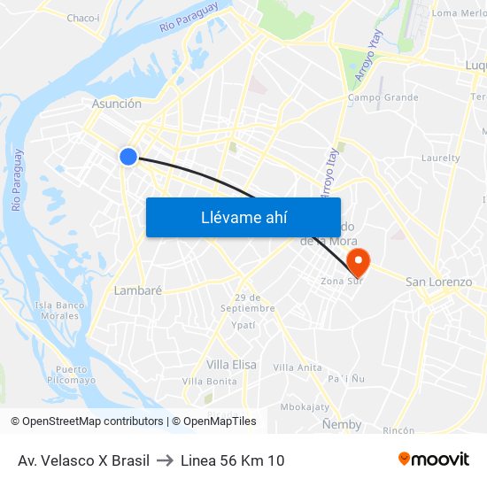 Av. Velasco X Brasil to Linea 56 Km 10 map