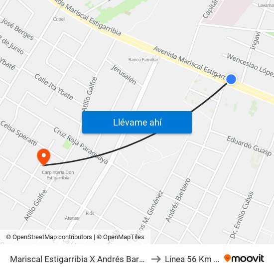 Mariscal Estigarribia X Andrés Barbero to Linea 56 Km 10 map