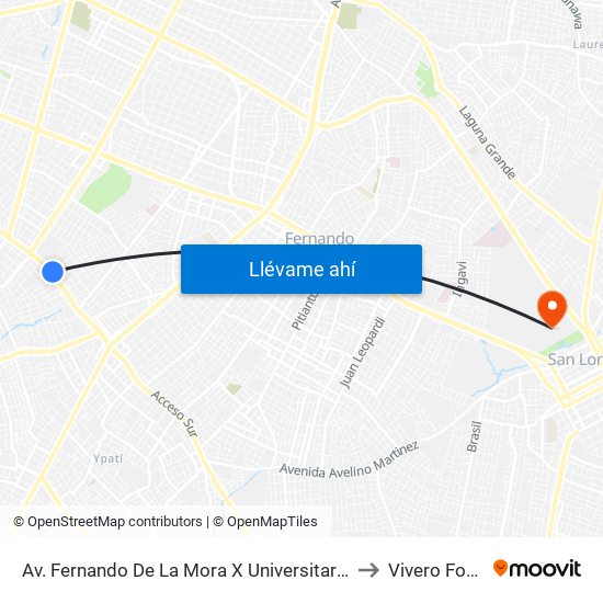 Av. Fernando De La Mora X Universitarios Del Chaco to Vivero Forestal map