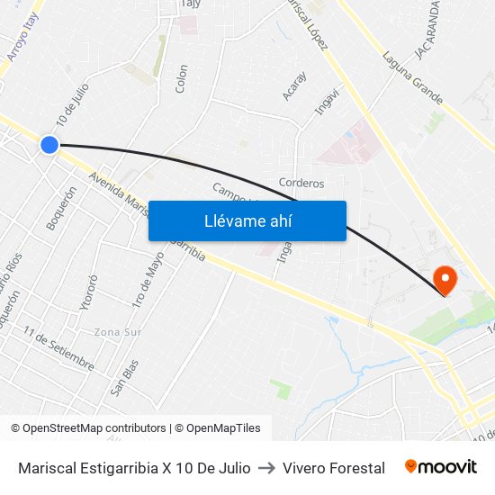 Mariscal Estigarribia X 10 De Julio to Vivero Forestal map