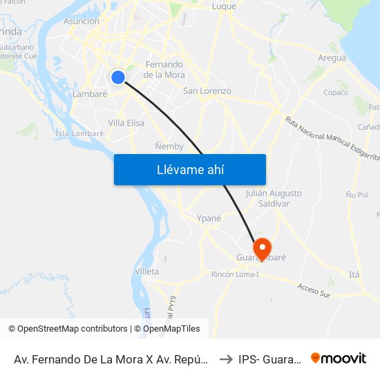 Av. Fernando De La Mora X Av. República Argentina to IPS- Guarambaré map