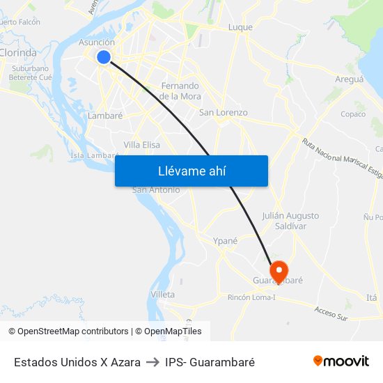 Estados Unidos X Azara to IPS- Guarambaré map