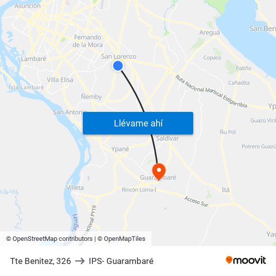 Tte Benitez, 326 to IPS- Guarambaré map