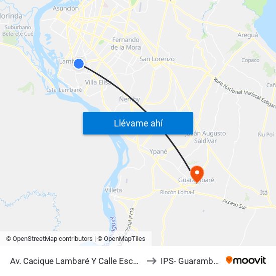 Av. Cacique Lambaré Y Calle Escobar to IPS- Guarambaré map
