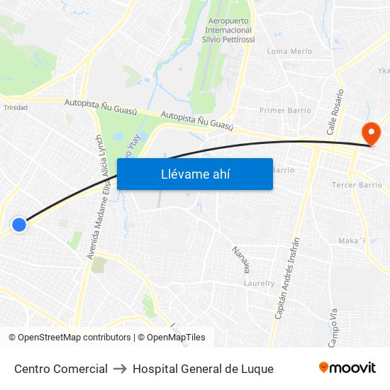 Centro Comercial to Hospital General de Luque map