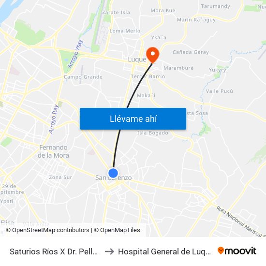 Saturios Ríos X Dr. Pellón to Hospital General de Luque map