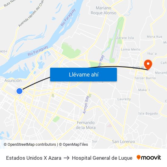 Estados Unidos X Azara to Hospital General de Luque map