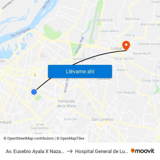 Av. Eusebio Ayala X Nazareth to Hospital General de Luque map