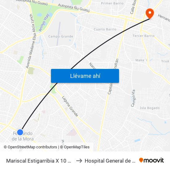 Mariscal Estigarribia X 10 De Julio to Hospital General de Luque map