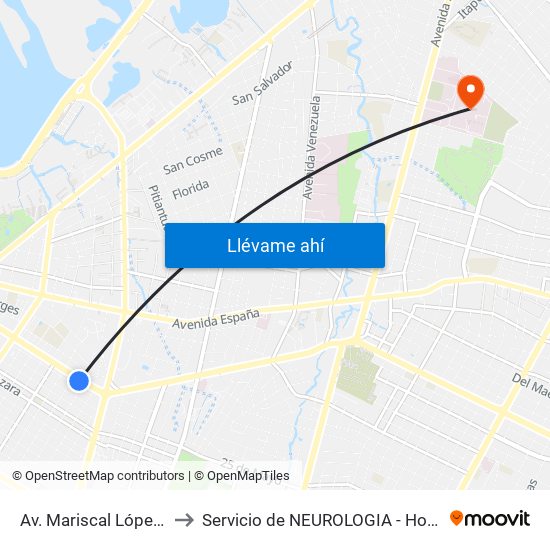 Av. Mariscal López X Melgarejo to Servicio de NEUROLOGIA - Hospital Central Del IPS. map