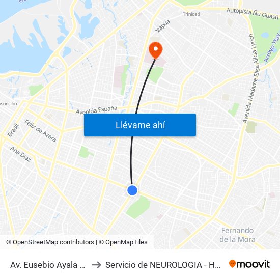 Av. Eusebio Ayala X Av. Argentina to Servicio de NEUROLOGIA - Hospital Central Del IPS. map