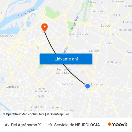 Av. Del Agrónomo X Av. Avelino Martínez to Servicio de NEUROLOGIA - Hospital Central Del IPS. map