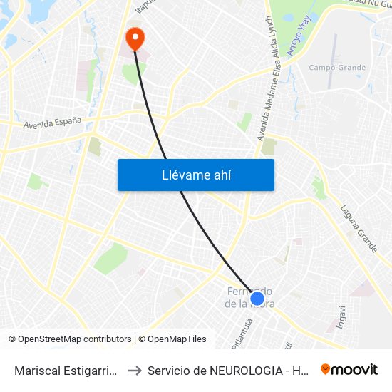 Mariscal Estigarribia X Boquerón to Servicio de NEUROLOGIA - Hospital Central Del IPS. map