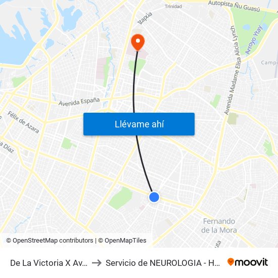 De La Victoria X Av. Eusebio Ayala to Servicio de NEUROLOGIA - Hospital Central Del IPS. map