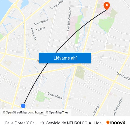 Calle Flores Y Calle Melgarejo to Servicio de NEUROLOGIA - Hospital Central Del IPS. map