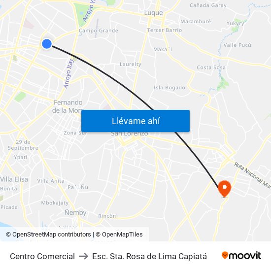 Centro Comercial to Esc. Sta. Rosa de Lima Capiatá map