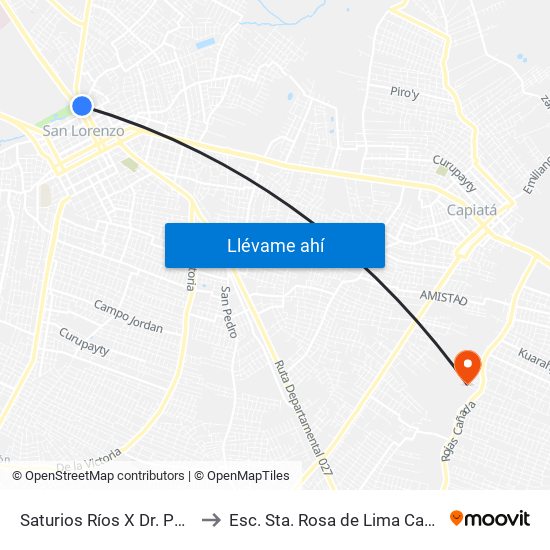 Saturios Ríos X Dr. Pellón to Esc. Sta. Rosa de Lima Capiatá map