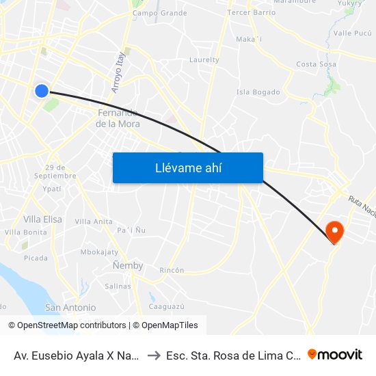 Av. Eusebio Ayala X Nazareth to Esc. Sta. Rosa de Lima Capiatá map