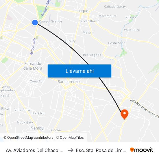 Av. Aviadores Del Chaco X Martínez to Esc. Sta. Rosa de Lima Capiatá map