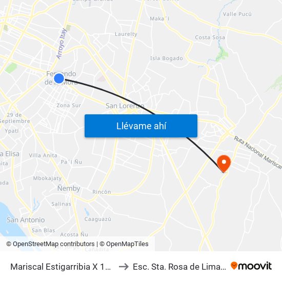 Mariscal Estigarribia X 10 De Julio to Esc. Sta. Rosa de Lima Capiatá map