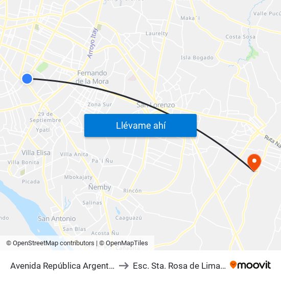 Avenida República Argentina, 3016 to Esc. Sta. Rosa de Lima Capiatá map