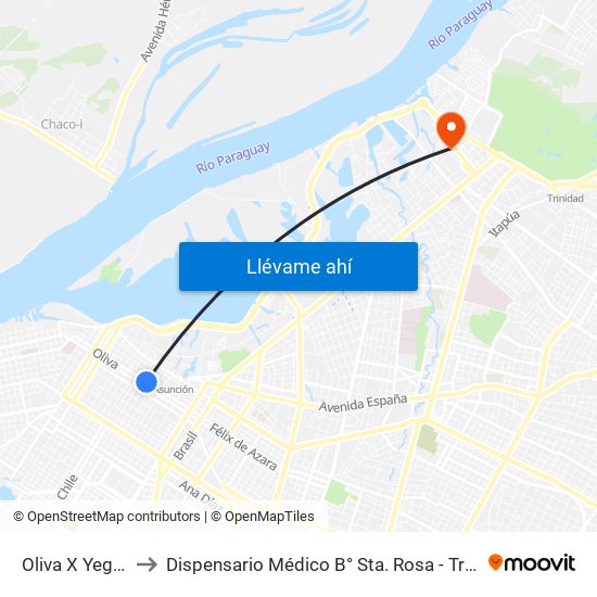 Oliva X Yegros to Dispensario Médico  B° Sta. Rosa - Trinidad map