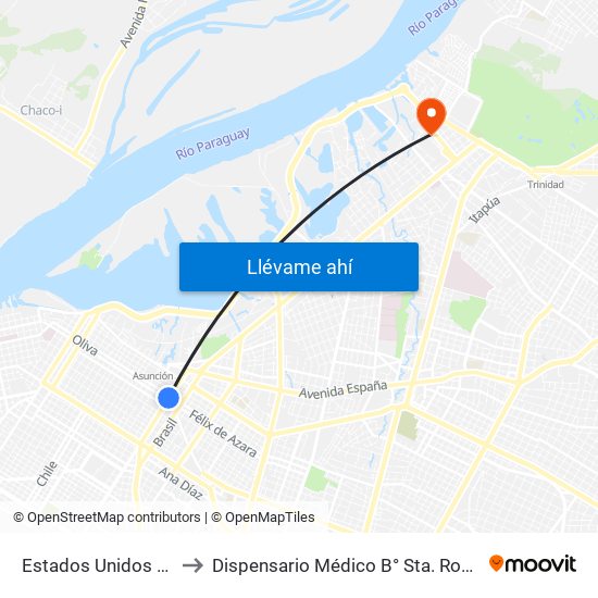 Estados Unidos X Azara to Dispensario Médico  B° Sta. Rosa - Trinidad map