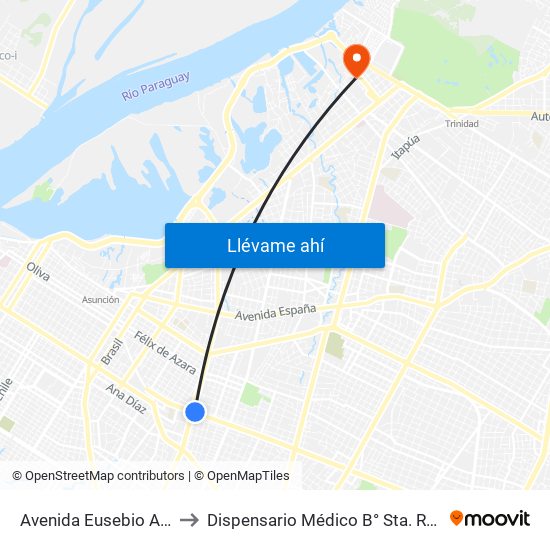 Avenida Eusebio Ayala, 995 to Dispensario Médico  B° Sta. Rosa - Trinidad map