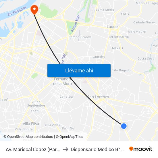 Av. Mariscal López (Parada Km. 17 (1/2)) to Dispensario Médico  B° Sta. Rosa - Trinidad map