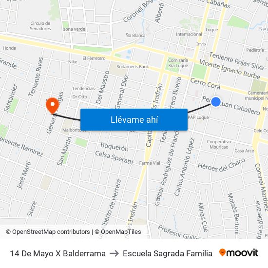14 De Mayo X Balderrama to Escuela Sagrada Familia map