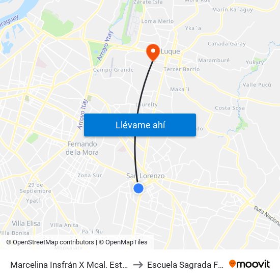 Marcelina Insfrán X Mcal. Estigarribia to Escuela Sagrada Familia map